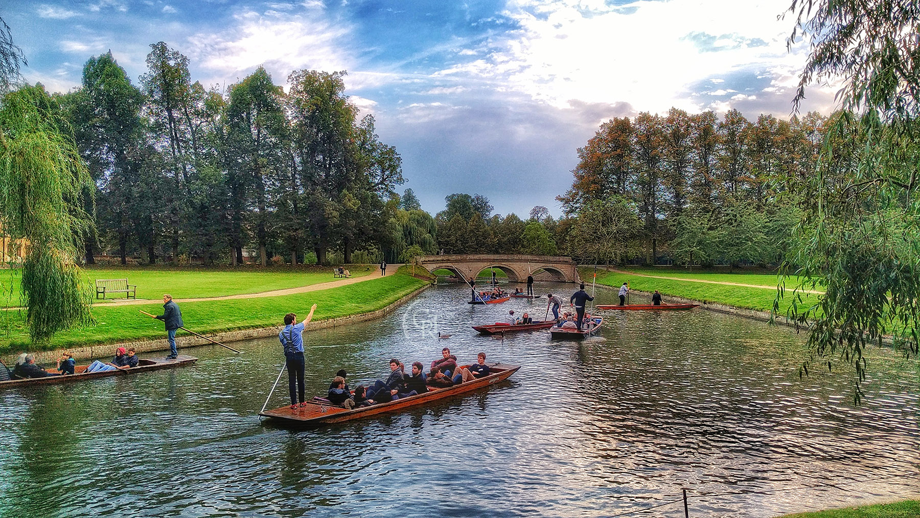 Punts on the river Cam in front of Trinity college