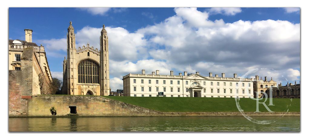 King's college Cambridge, including its famous chapel as seen from a punt on the river Cam