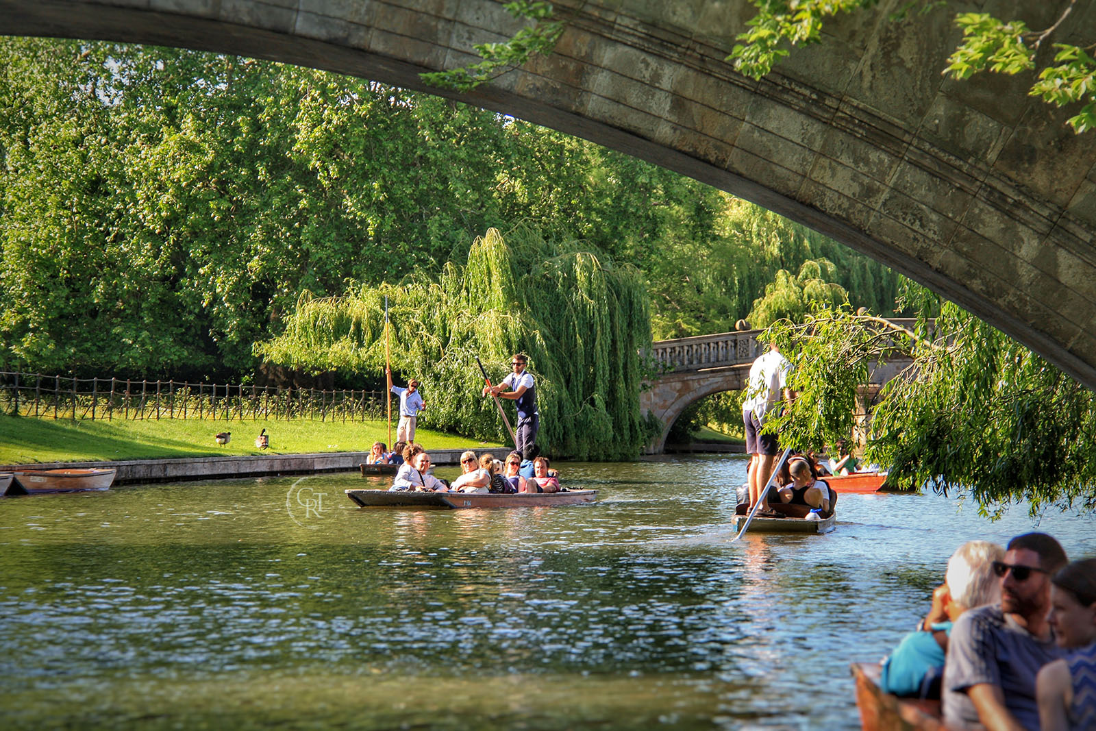 Punts pass by the back of King's college Cambridge