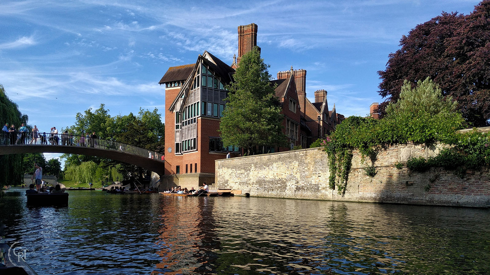 Looking downstream at Garrett Hostel bridge and Trinity Hall, from a punt