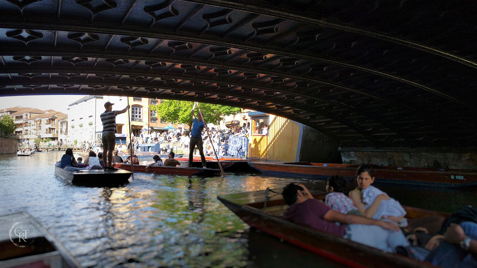 Punting underneath Magdalene bridge, Cambridge