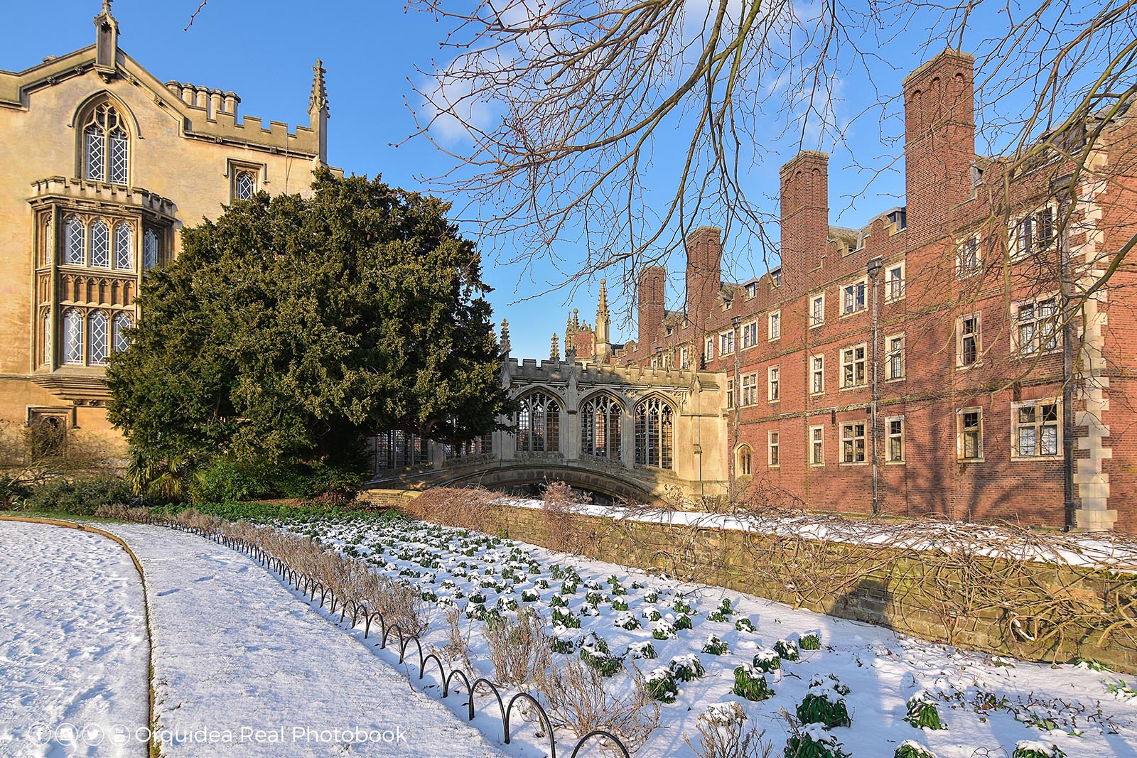 St John's Bridge of Sighs in the snow and winter sunshine.